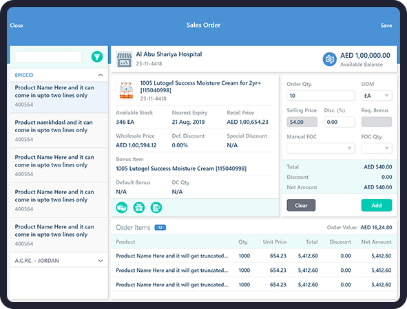 Salesworx sales order dashboard